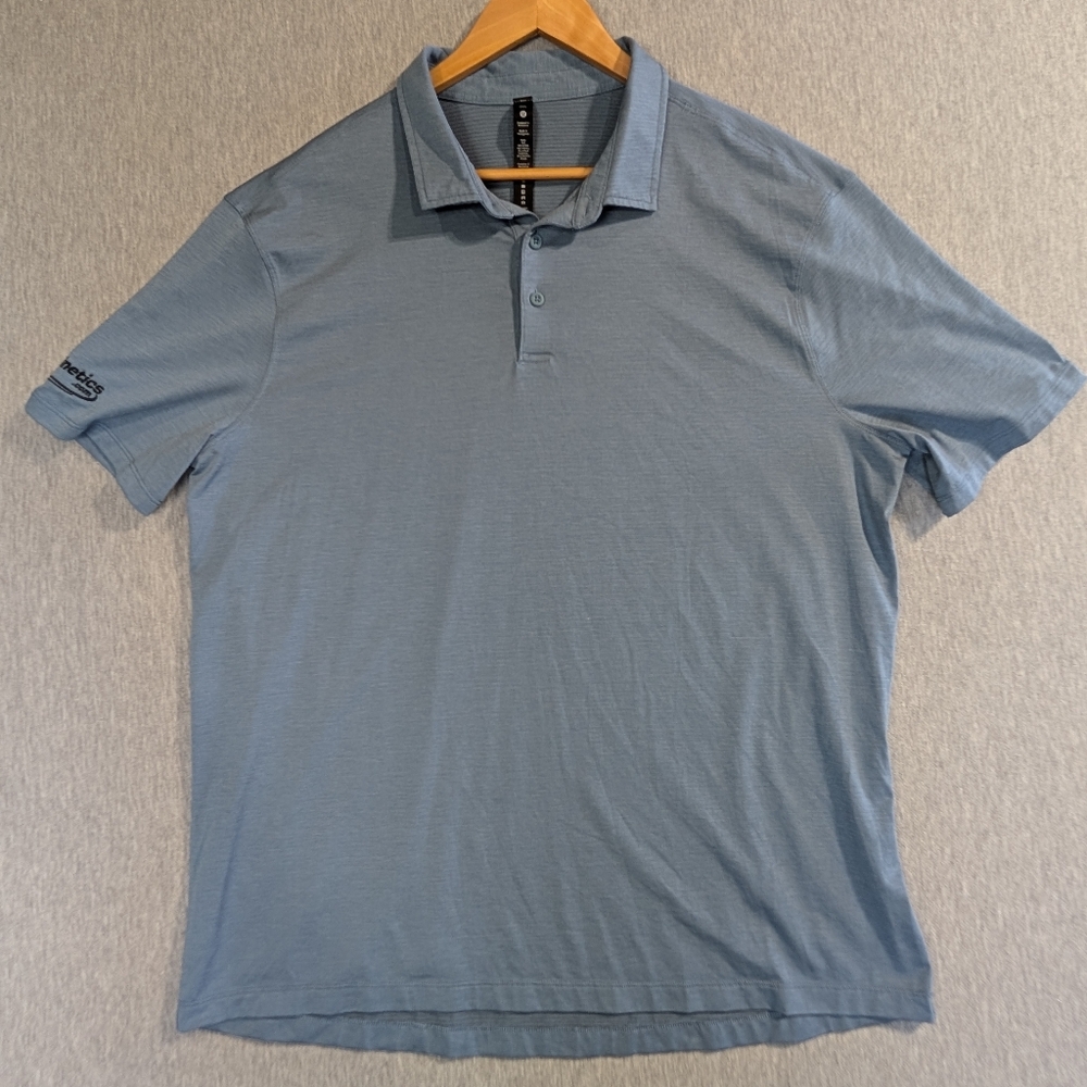 Lululemon Evolution Polo Shirt Men's XXL Blue Performance Short Sleeve Button